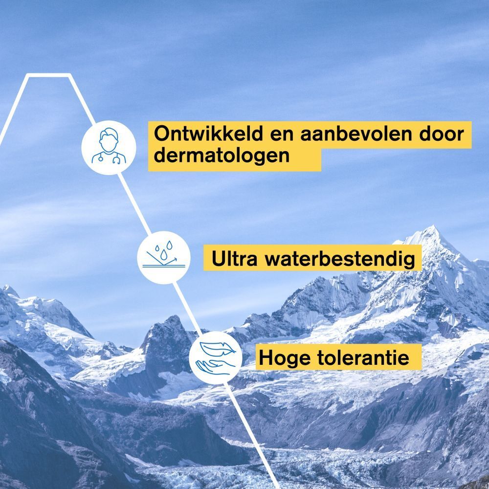 Afbeelding met bergen. Ontwikkeld door dermatologen. Gevoelige huid. Waterbestendig.