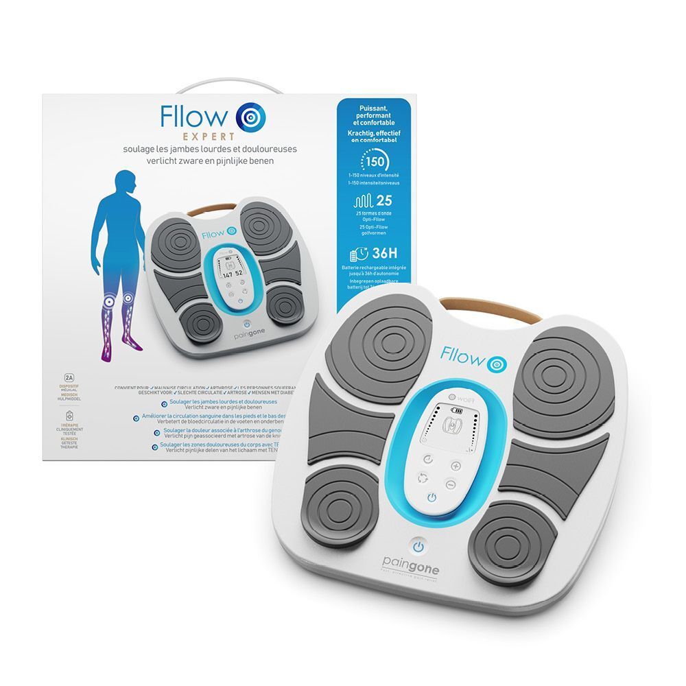 Paingone Fllow Expert. Wit, grijs en blauw. Met display en bedieningselementen.