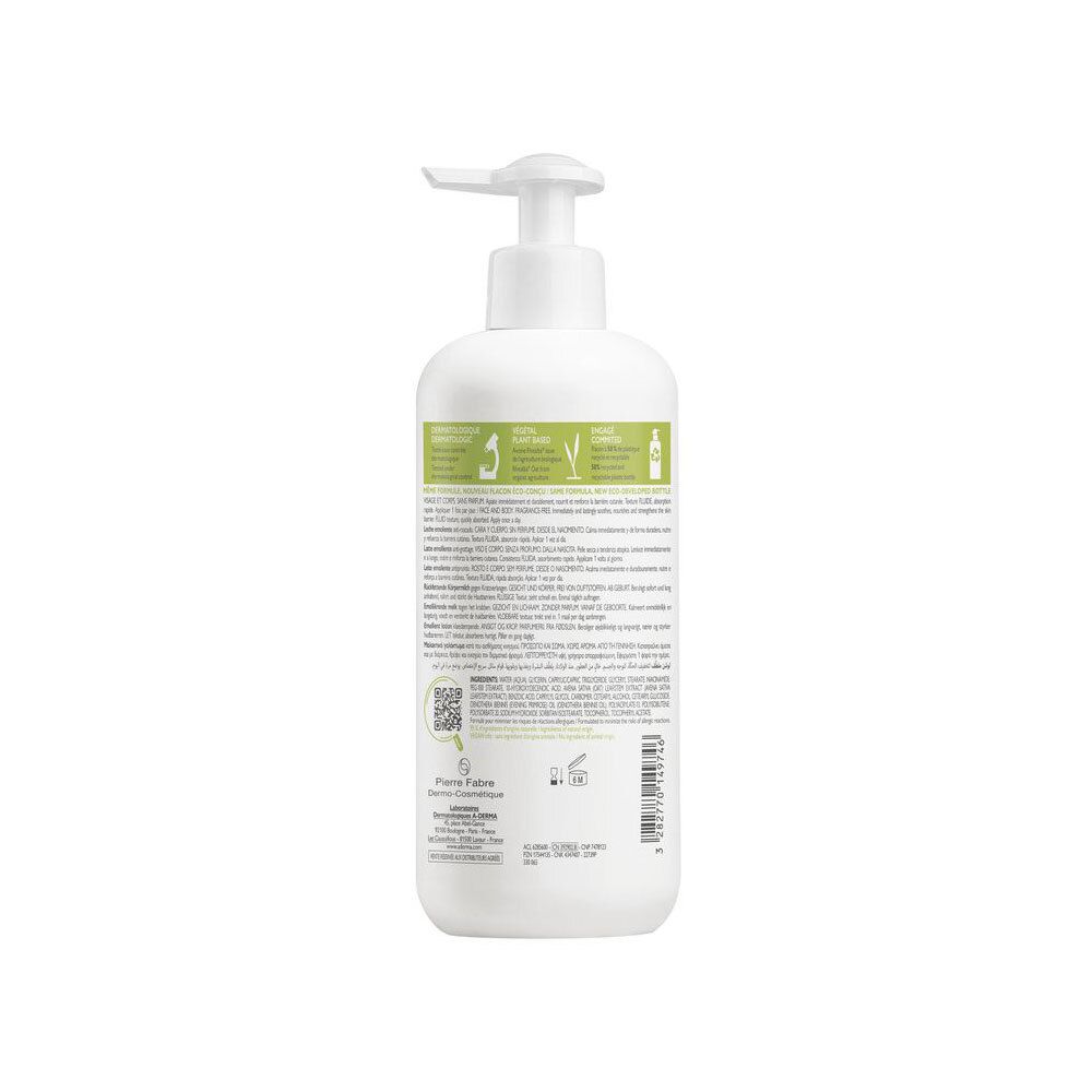 Dos du flacon A-DERMA EXOMEGA CONTROL. Texte et logos.
