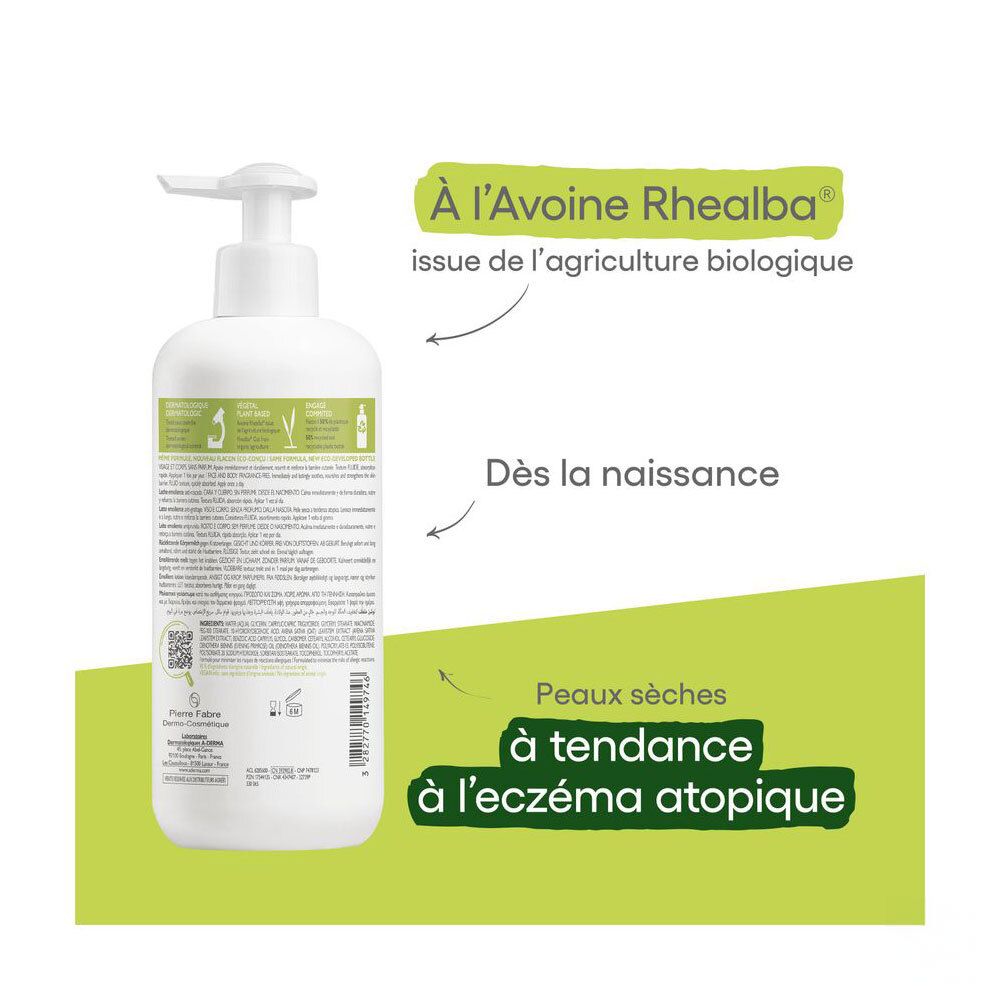 Dos du flacon A-DERMA EXOMEGA CONTROL. Texte et logos.