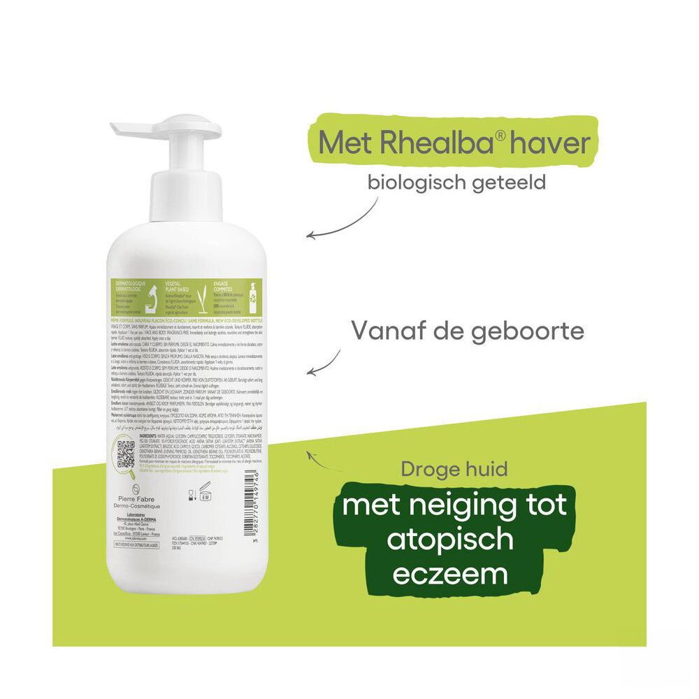 A-DERMA EXOMEGA CONTROL fles met tekst. Voorkomt krabben, kalmeert, voedt.