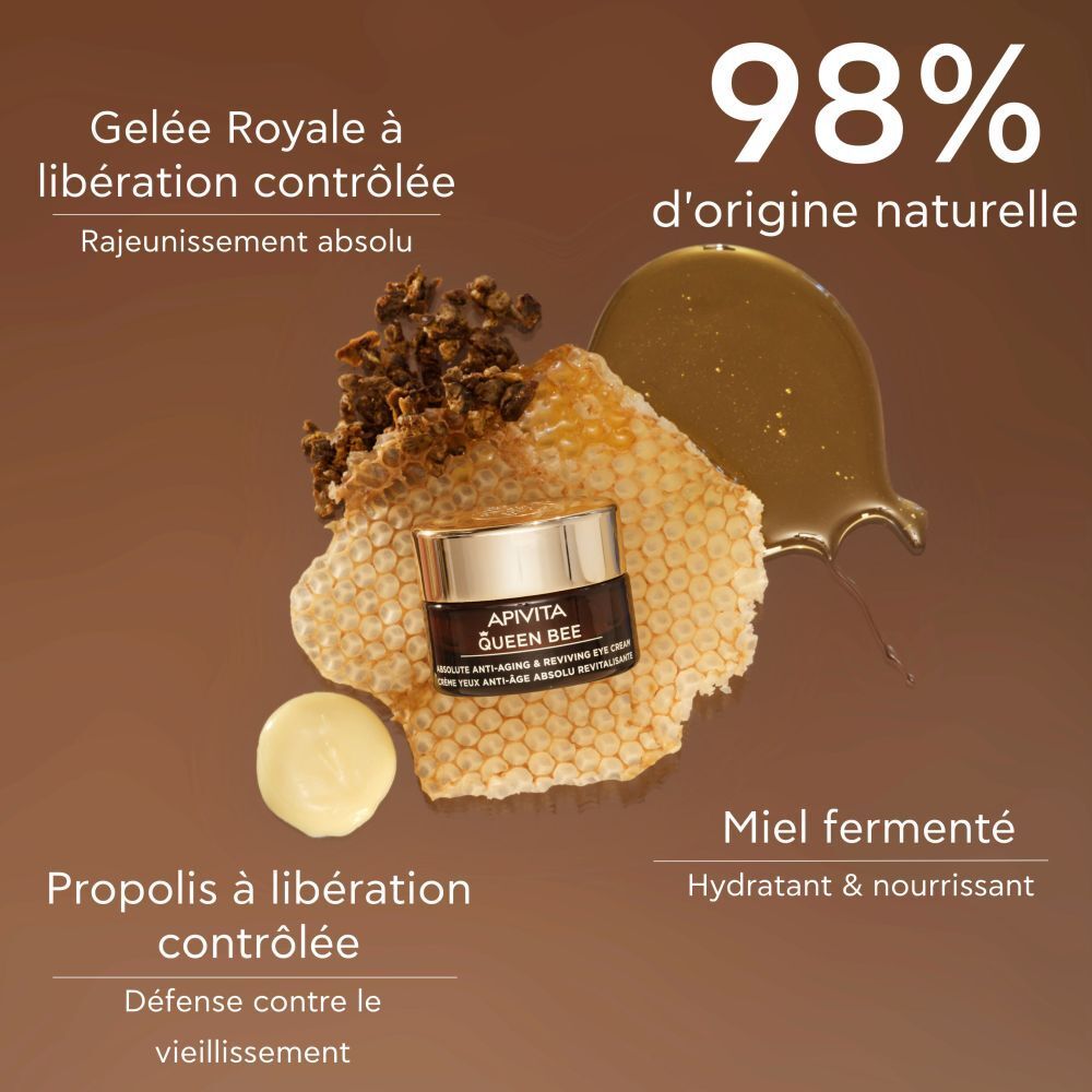 Ingrédients: miel, propolis, gelée royale. Texte: 98% d'origine naturelle. APIVITA Queen Bee.