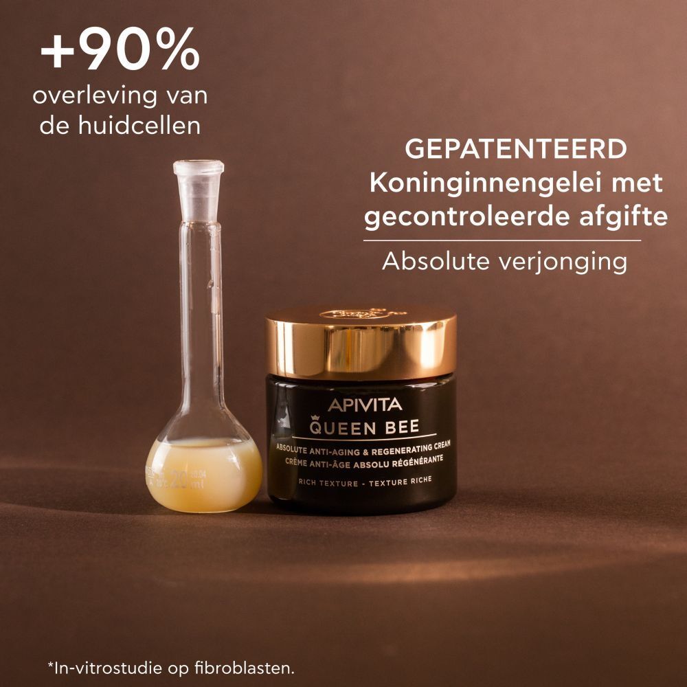 Crèmepot en reageerbuis. Tekst: +90% overleving van de huidcellen.