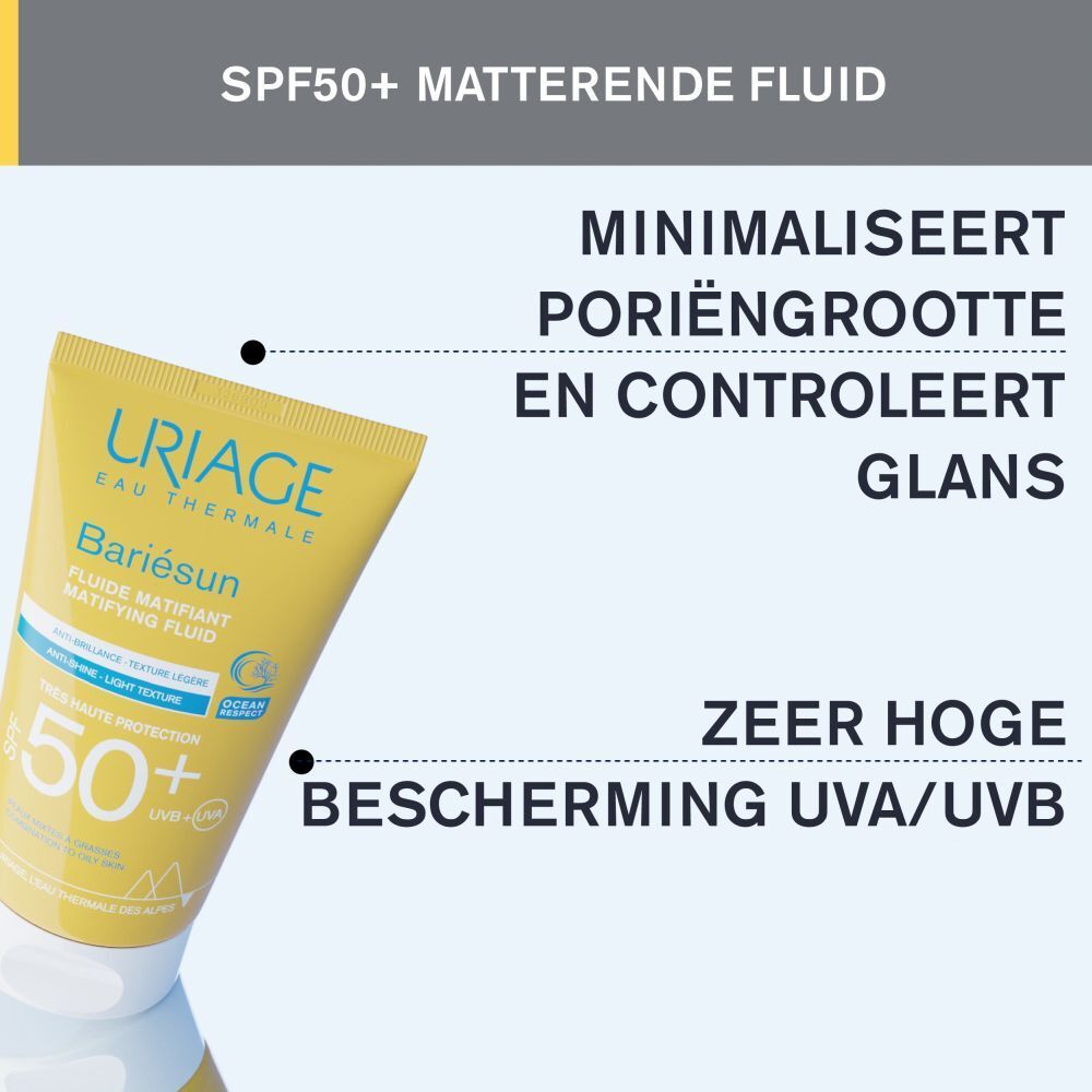 Grafiek: Uriage Bariésun tube met tekst. Hoge bescherming, UVA/UVB.