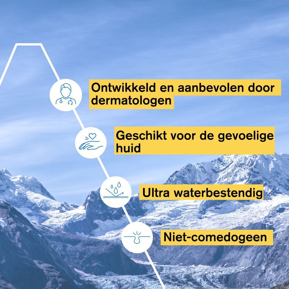 Grafiek: Voordelen en aanbevelingen. Dermatologen, gevoelige huid, waterbestendig, niet-comedogeen.