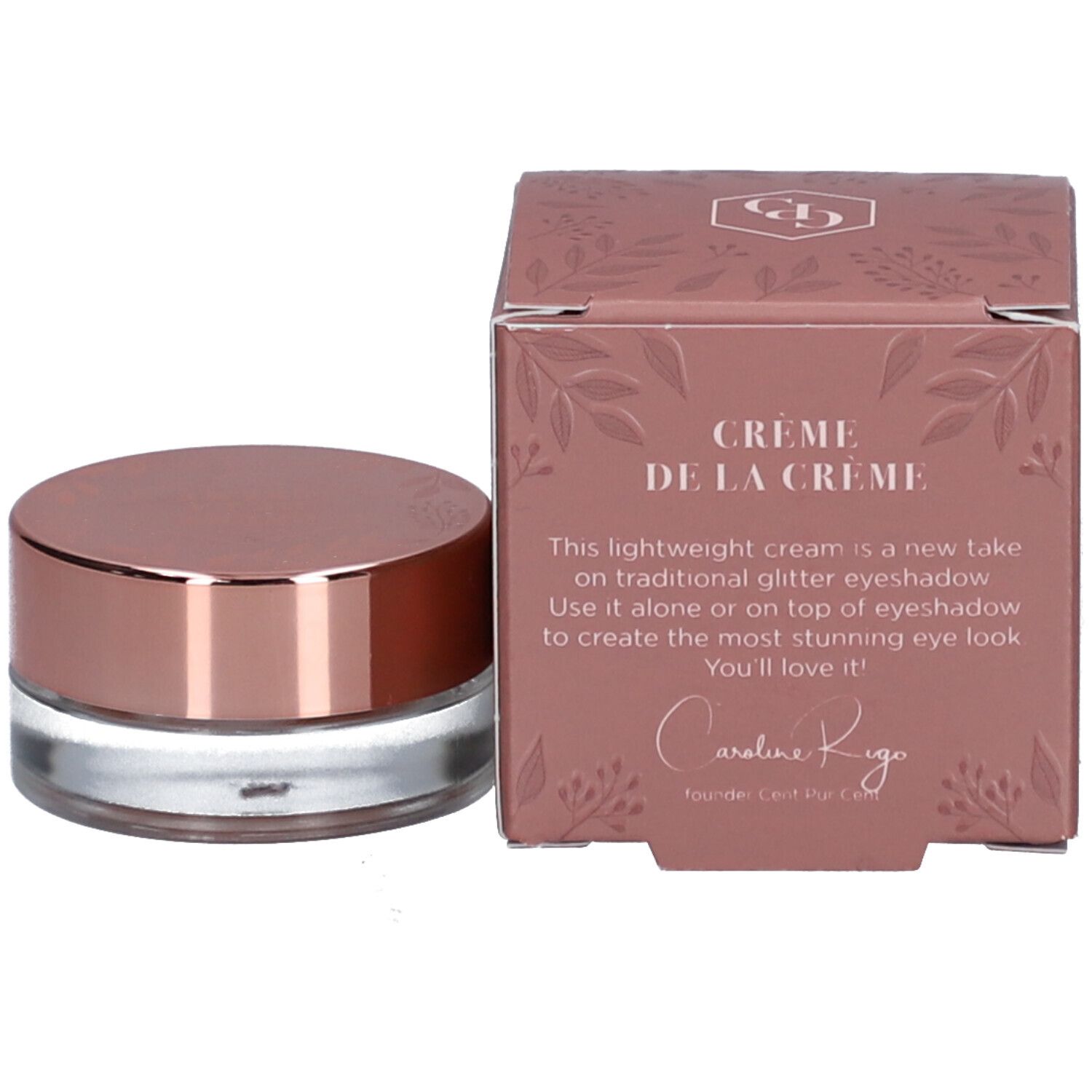 Crème De La Crème Erdbeere. Emballage rose avec texte. Signature Caroline Rigo. Crème légère.