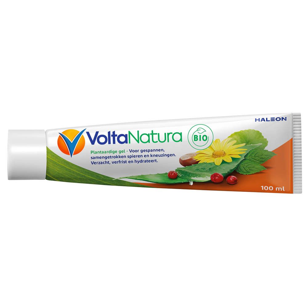 Tube VoltaNatura gel. Plantenafbeeldingen, tekst en bio-logo. 100 ml.