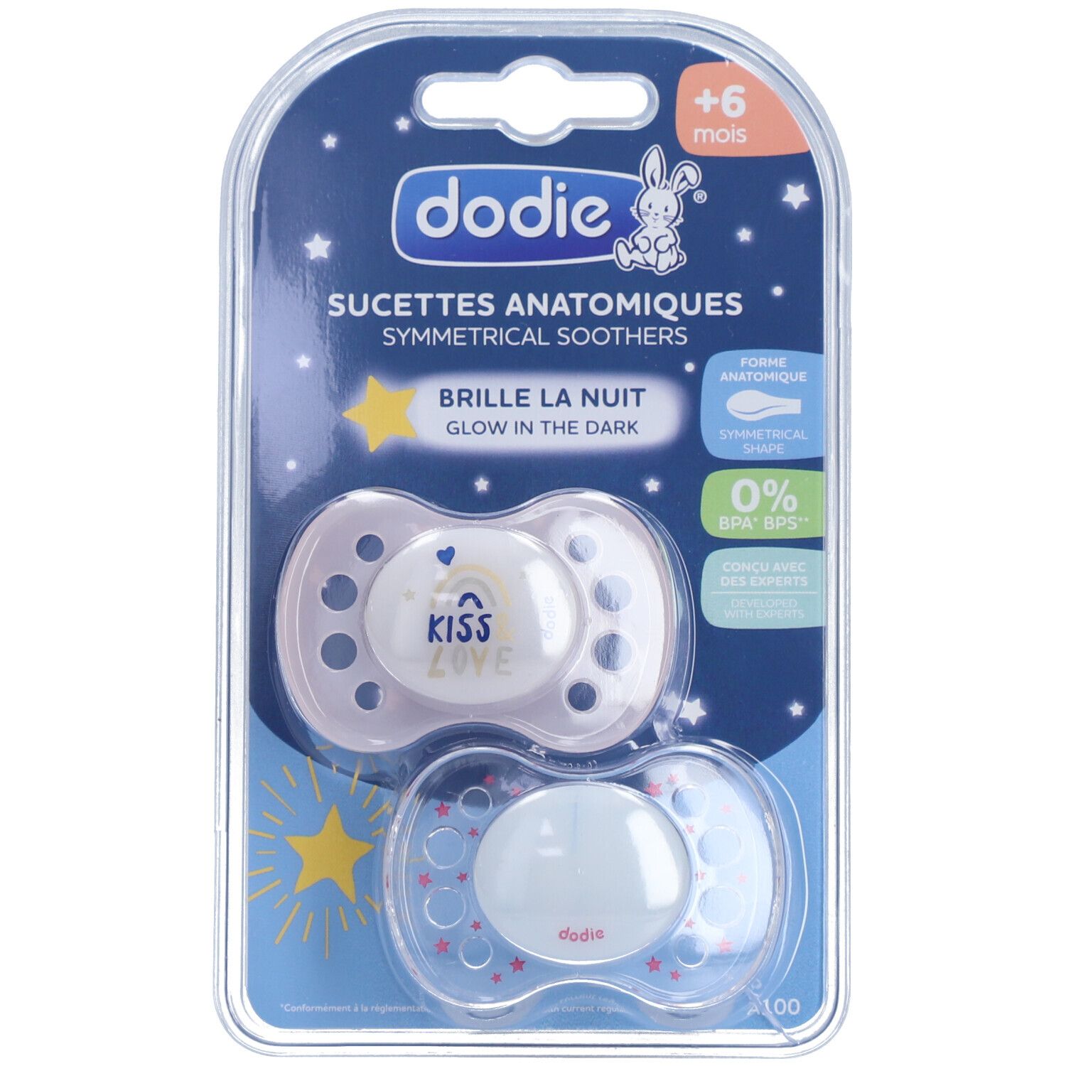 Dodie® Sucette anatomique Brille la nuit +6 mois