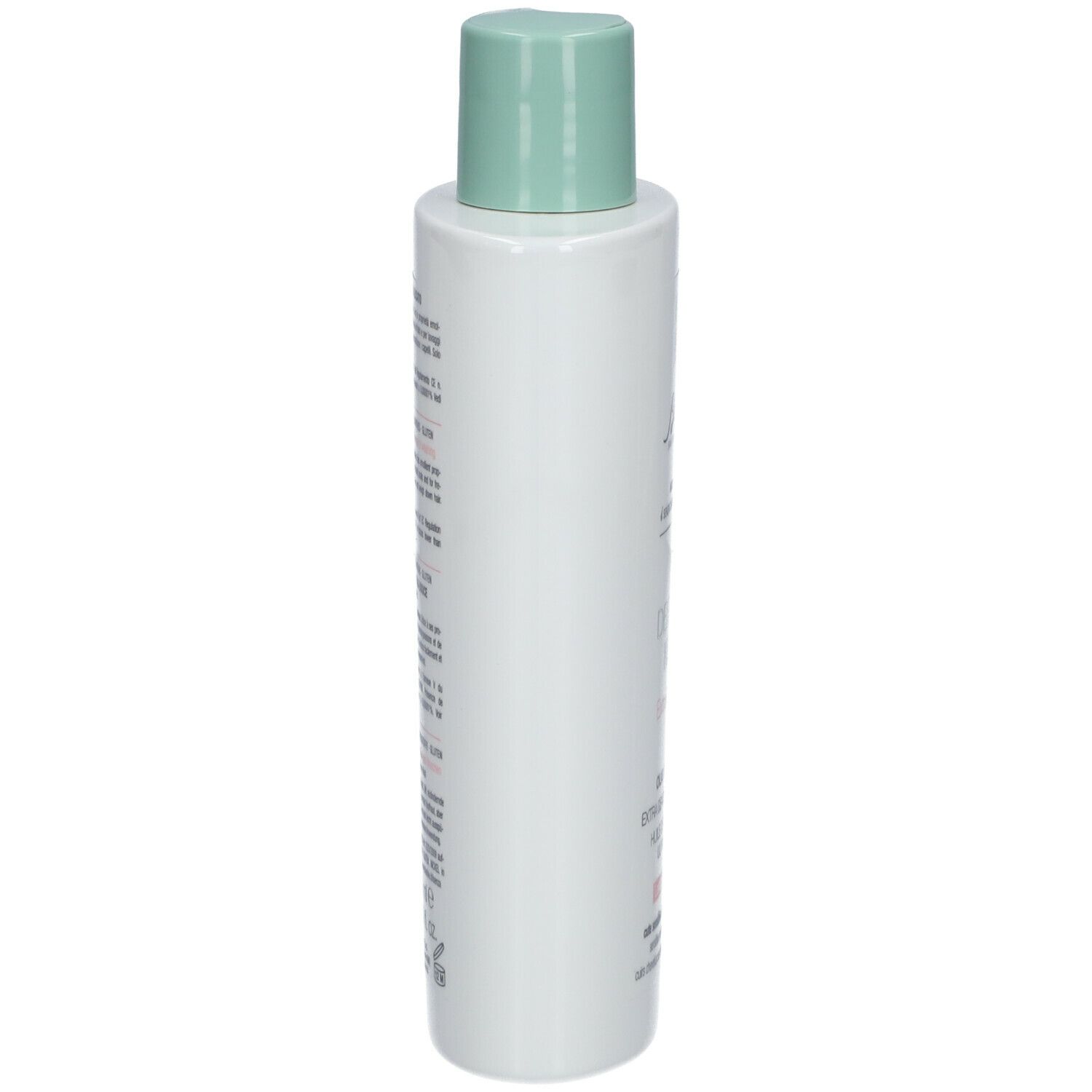 BioNike DEFENCE HAIR Shampoo-Flasche, Seitenansicht. Weiß mit grünem Deckel. Text auf der Rückseite.