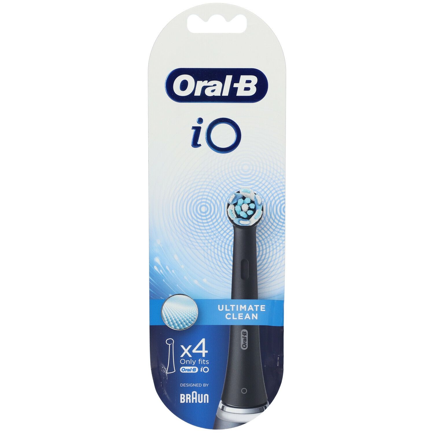 Oral-B iO Ultimate Clean opzetborstel, zwart. 4 stuks in blisterverpakking. Alleen voor iO.