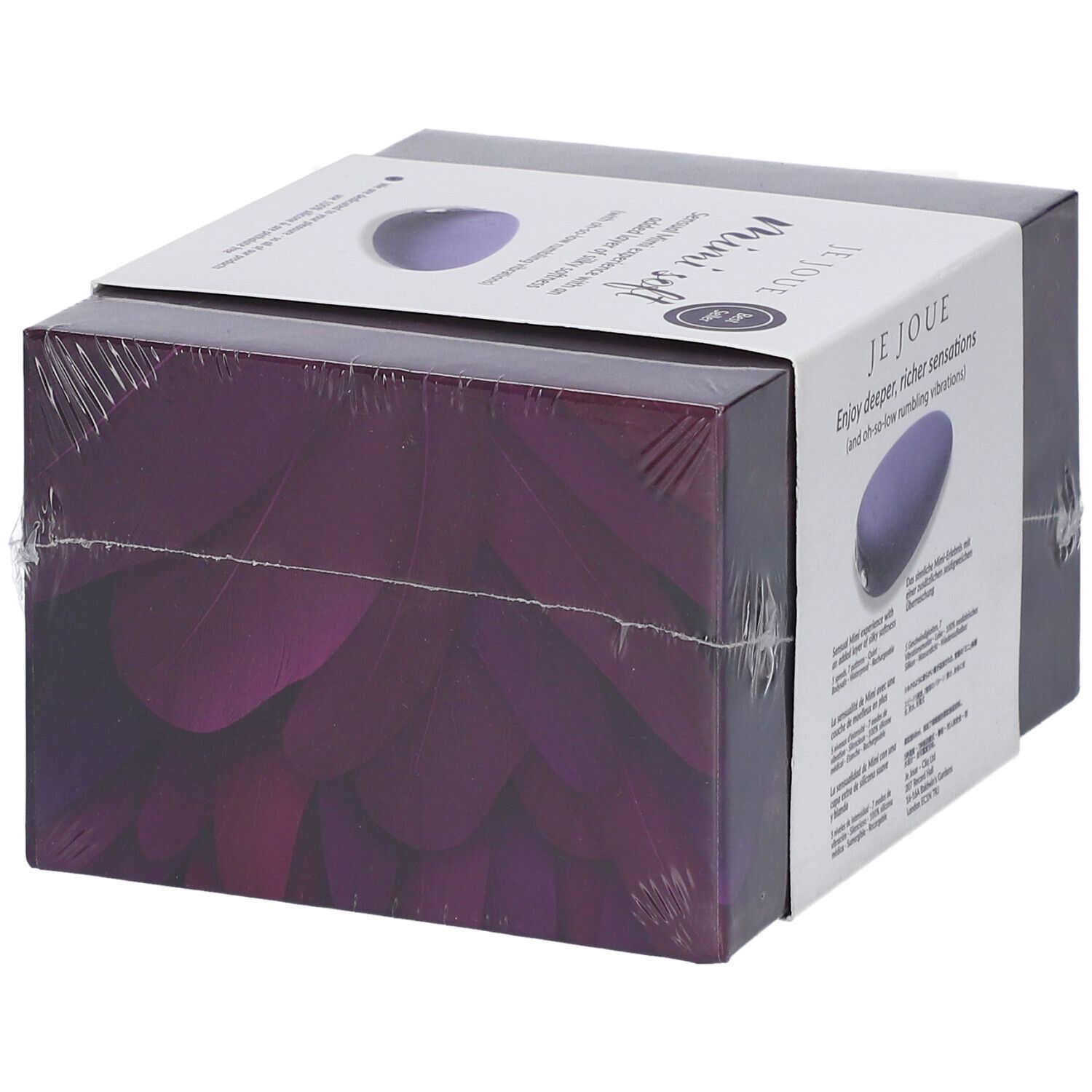 Verpackung mit Produkt. Aufschrift: Je Joue Mimi soft. Lila Stimulator.