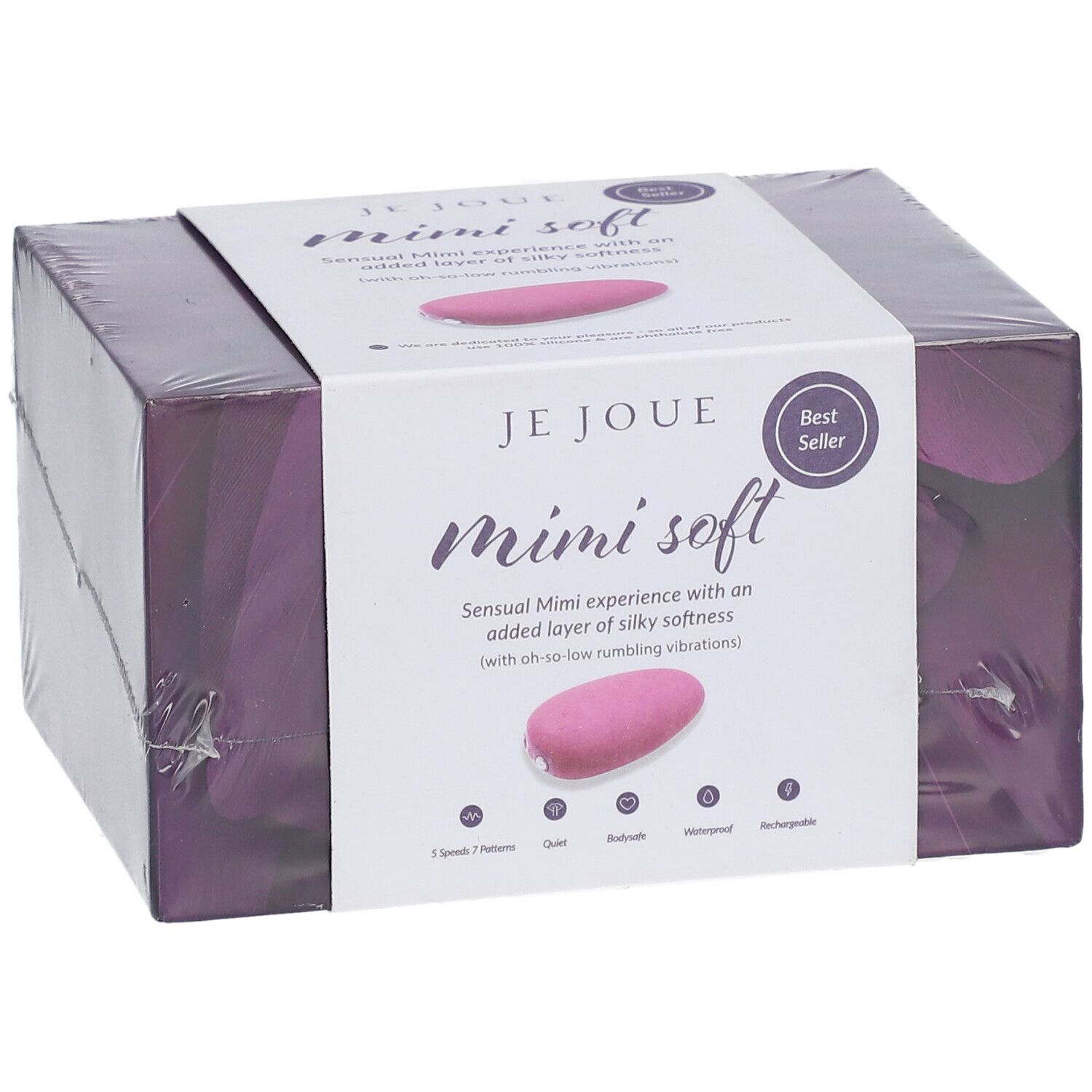 Verpackung von Je Joue Mimi soft. Rosa Stimulator auf der Verpackung abgebildet. Best Seller-Etikett.