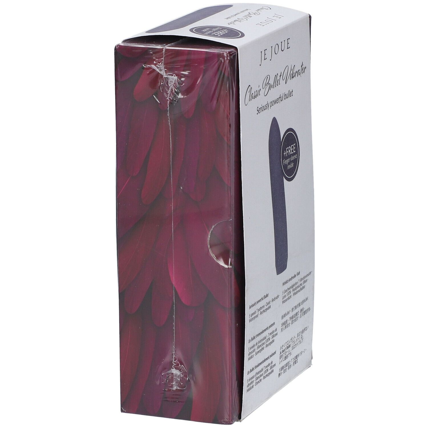Emballage Je Joue Classic Bullet Vibrator. Produit mauve, +FREE doigtier. 5 vitesses, 7 motifs, silencieux, sûr, étanche, rechargeable.