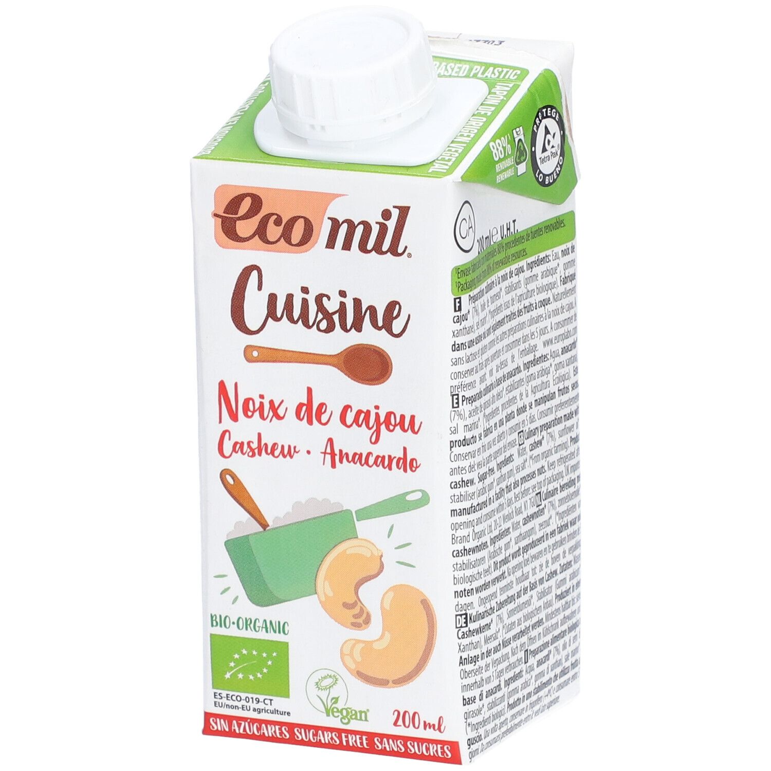 Ecomil Cuisine noix de cajou sans sucres Bio 200 ml