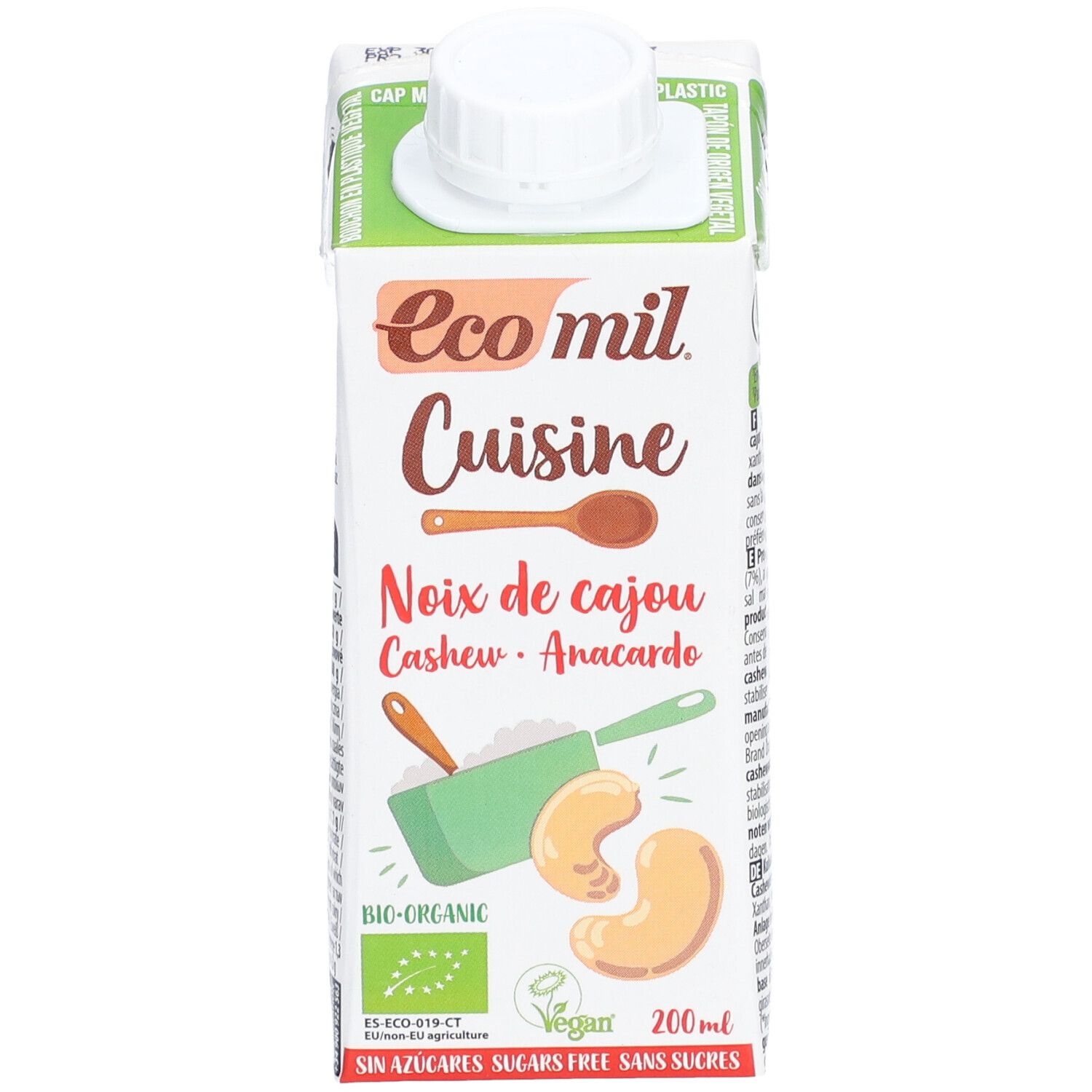 Brique avec impressions. Contient une préparation de noix de cajou. Bio, végétalien, sans sucre ajouté. Avec bouchon à vis.