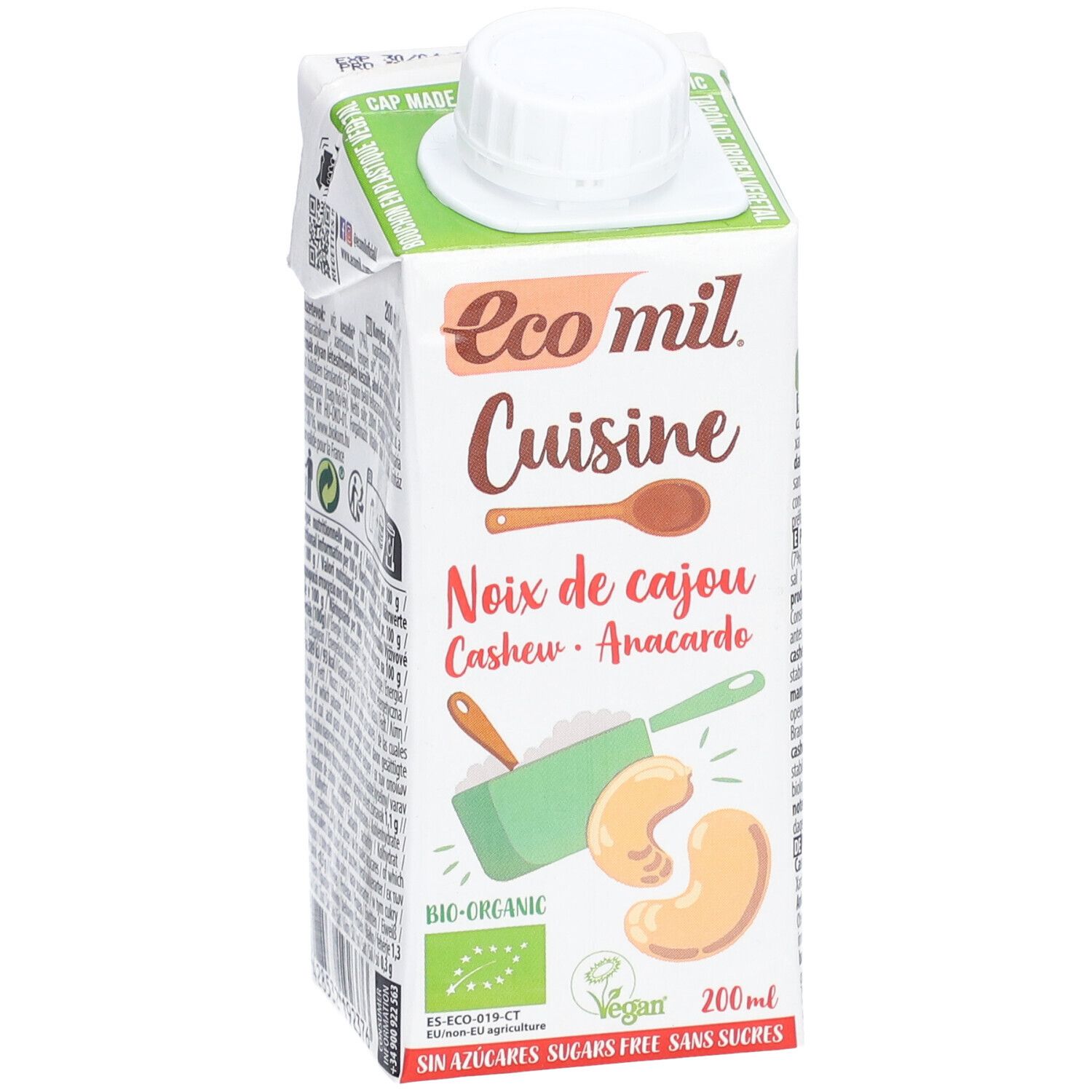 Brique avec impressions. Contient une préparation de noix de cajou. Bio, végétalien, sans sucre ajouté. Avec bouchon à vis.