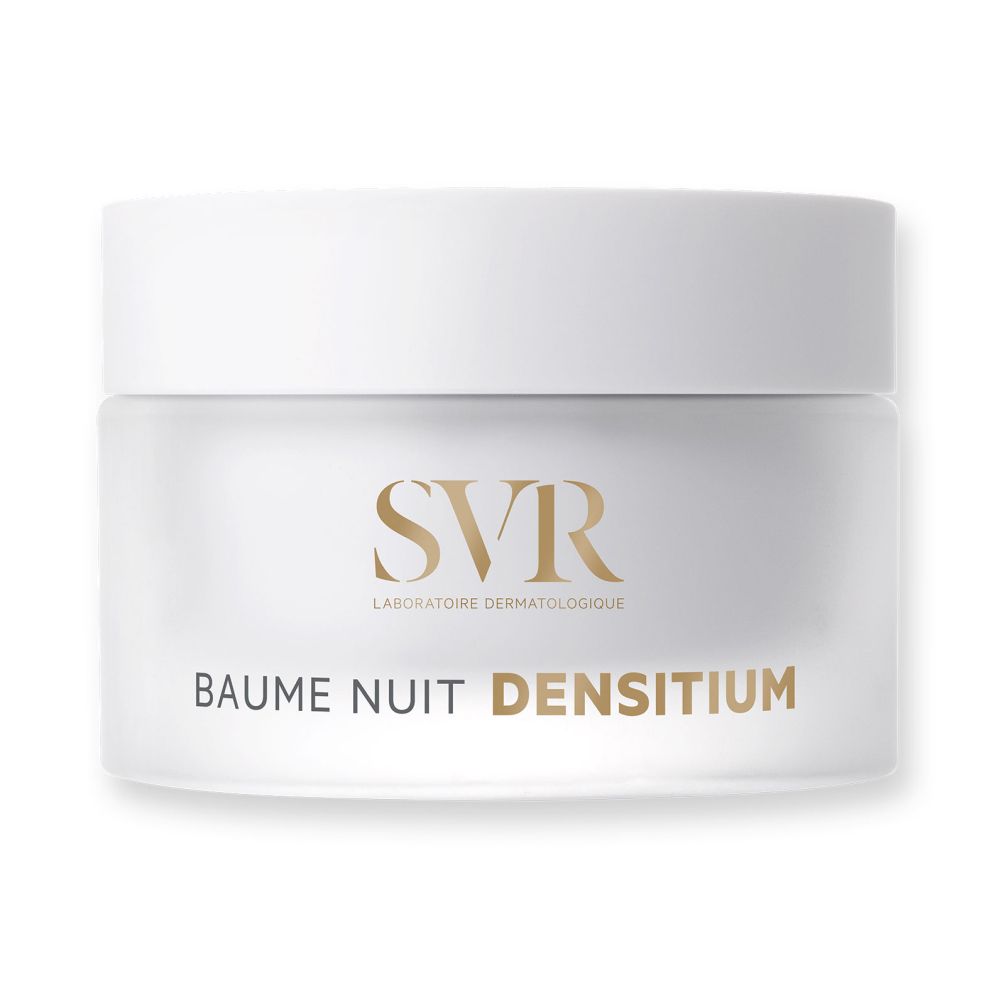 Witte pot met deksel. Op de pot staat "SVR" en "BAUME NUIT DENSITIUM".