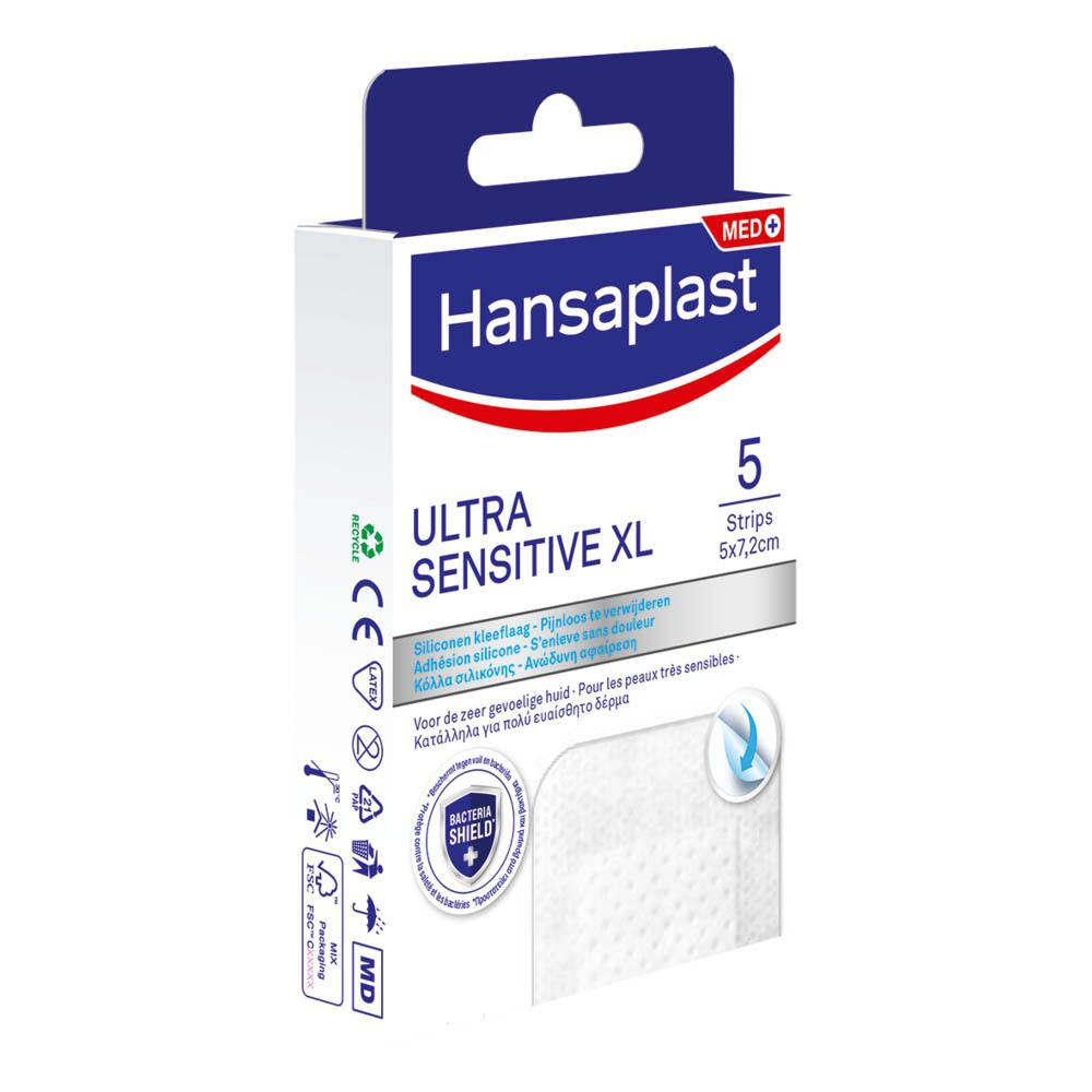 Détail du pansement. Adhésif silicone doux, compresse non collante, matériau extra doux.