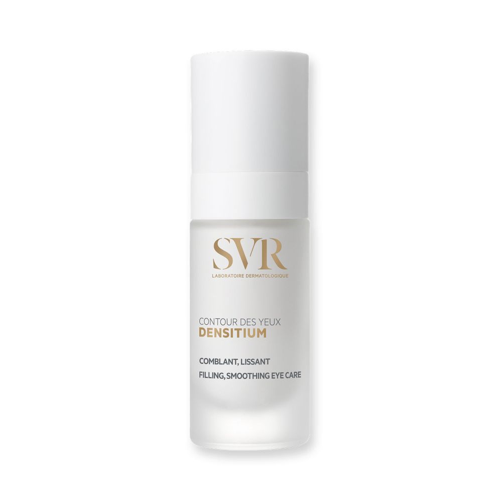 SVR Densitium oogcontour. Witte fles met witte dop. Opschrift: Contour des yeux Densitium.