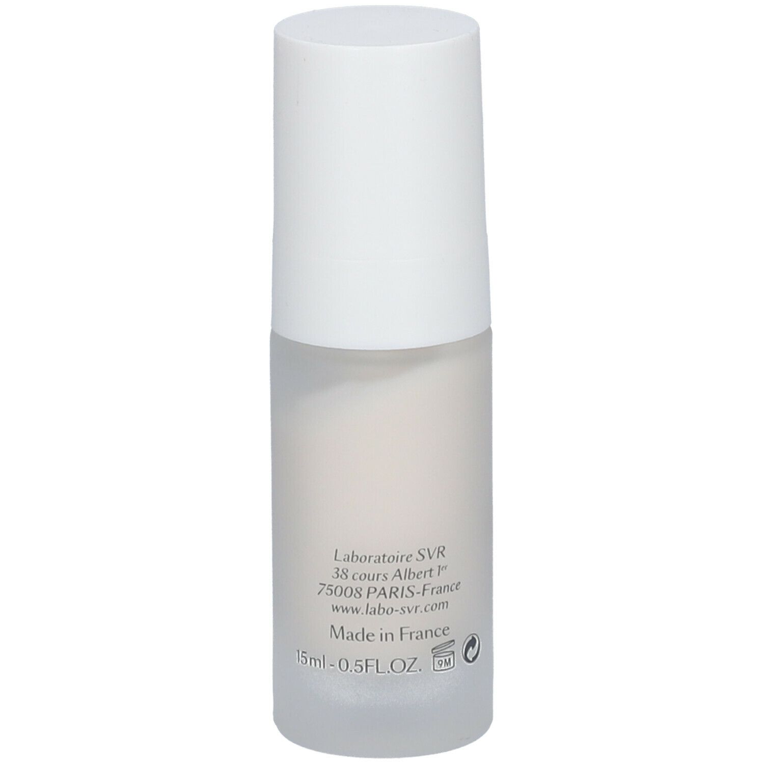 SVR Densitium oogcontour. Witte fles met witte dop. Opschrift: 15ml - 0.5FL.OZ. Made in France.