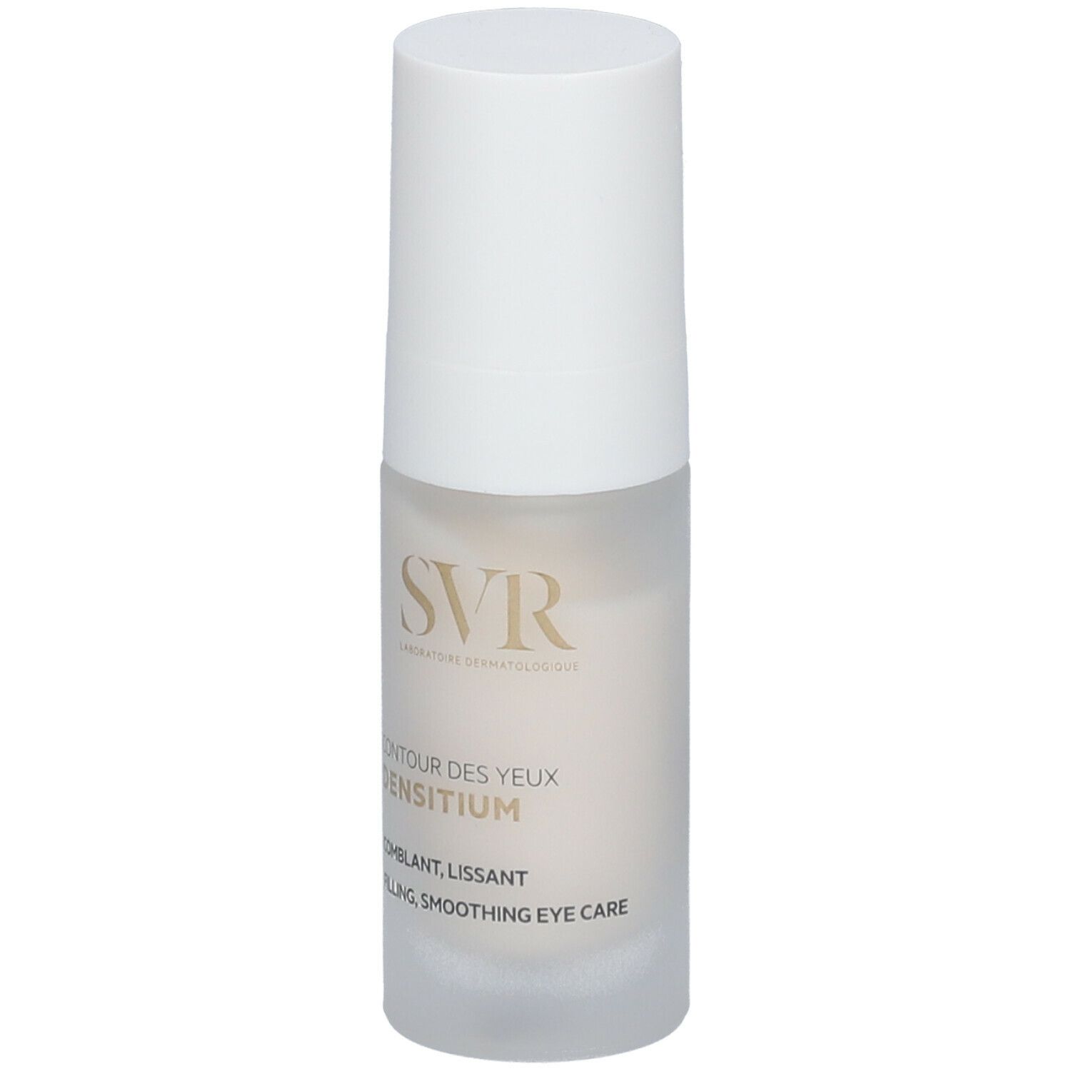 SVR Densitium oogcontour. Witte fles met witte dop. Opschrift: Contour des yeux Densitium.