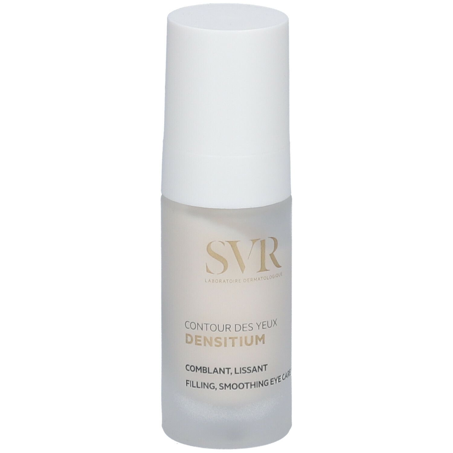 SVR Densitium oogcontour. Witte fles met witte dop. Opschrift: Contour des yeux Densitium.
