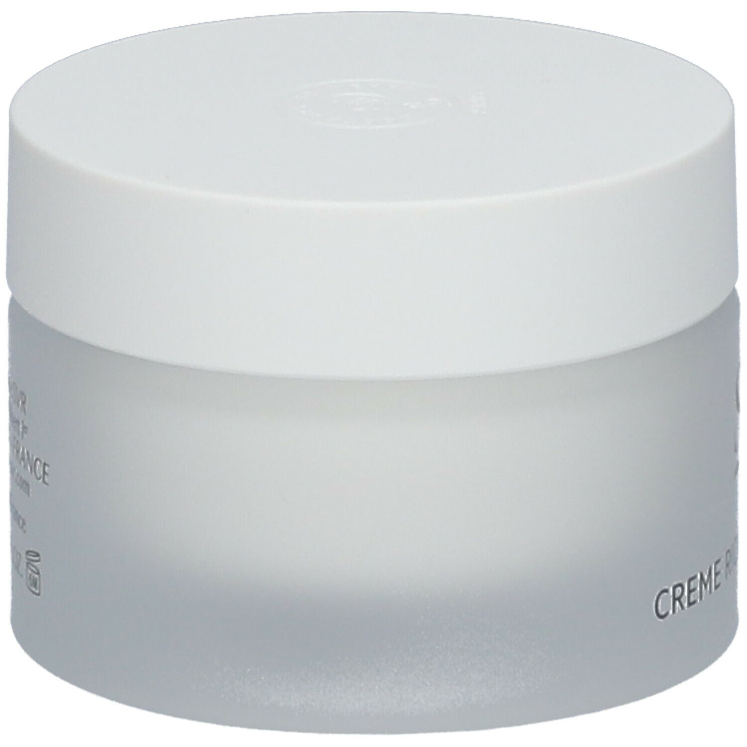 Crèmepot met witte deksel. Geen verdere informatie zichtbaar op de pot.