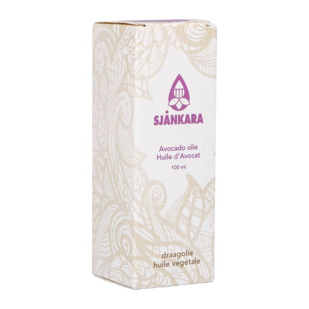 Verpakking met productnaam: Avocado olie. 100 ml. Bloemenpatroon.