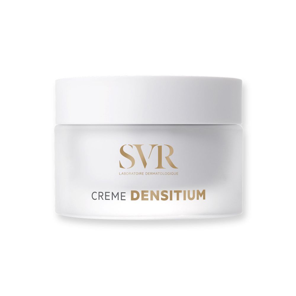 Crèmepot met witte deksel. Op de pot staat "SVR" en "CREME DENSITIUM".