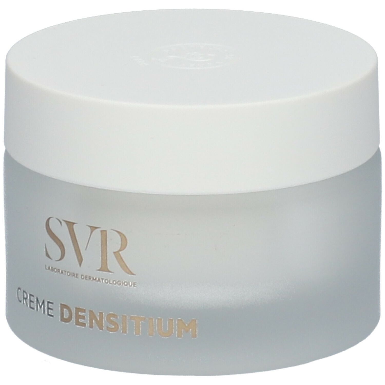 Crèmepot met witte deksel. Op de pot staat "SVR" en "CREME DENSITIUM".