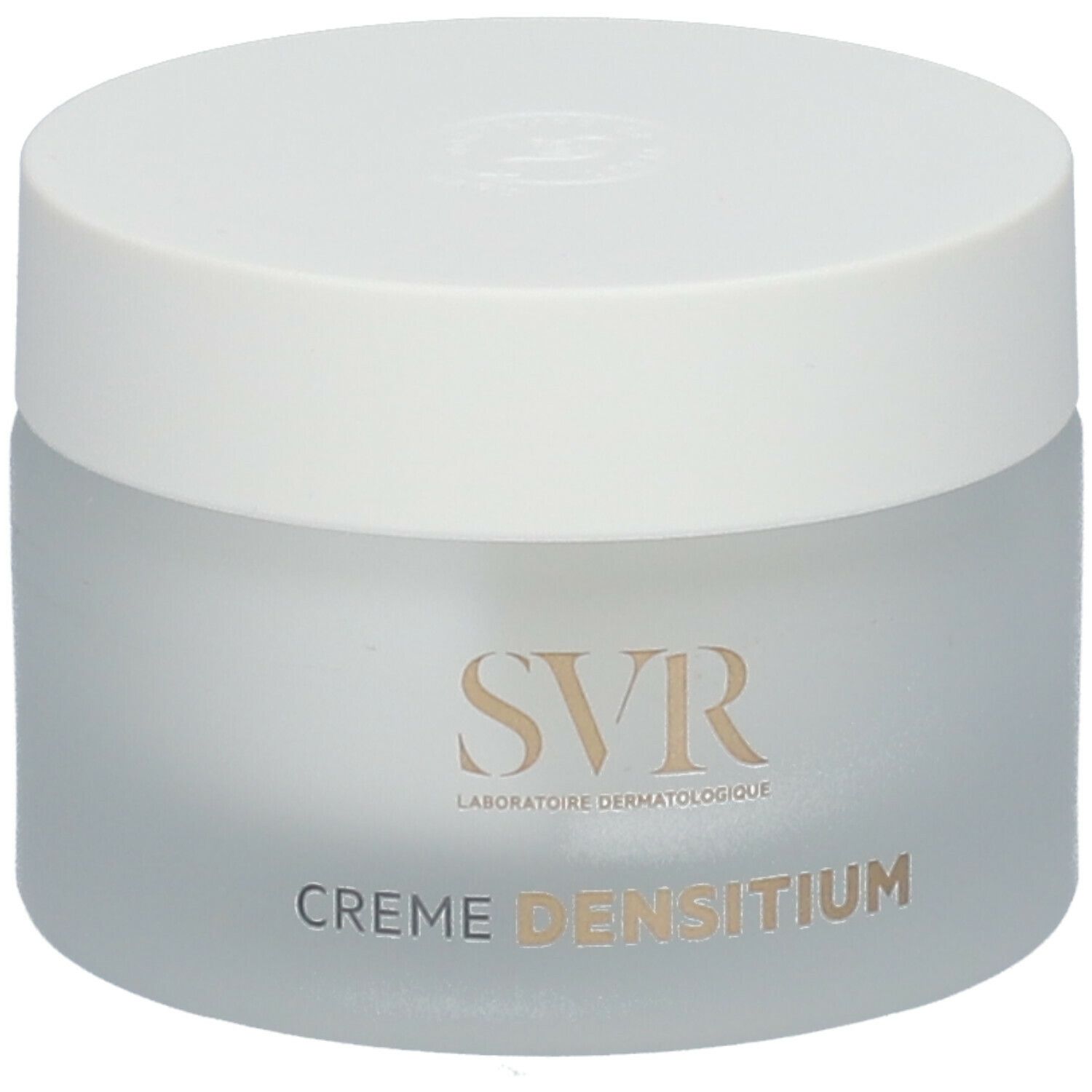 Crèmepot met witte deksel. Op de pot staat "SVR" en "CREME DENSITIUM".