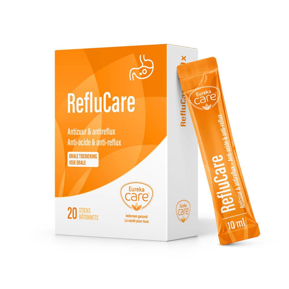 Boîte RefluCare et un sachet individuel. Sachet avec nom du produit et 10 ml.