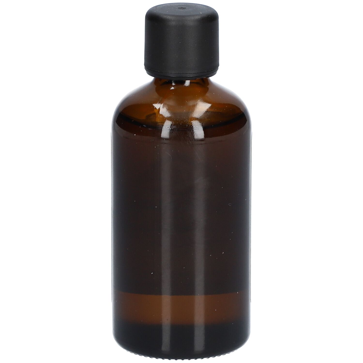 Braune Glasflasche mit schwarzem Deckel. Keine weitere Beschriftung sichtbar.