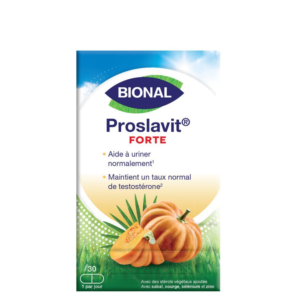 Boîte de Bional Proslavit Forte. Produit avec logo, nom et illustration de citrouille.
