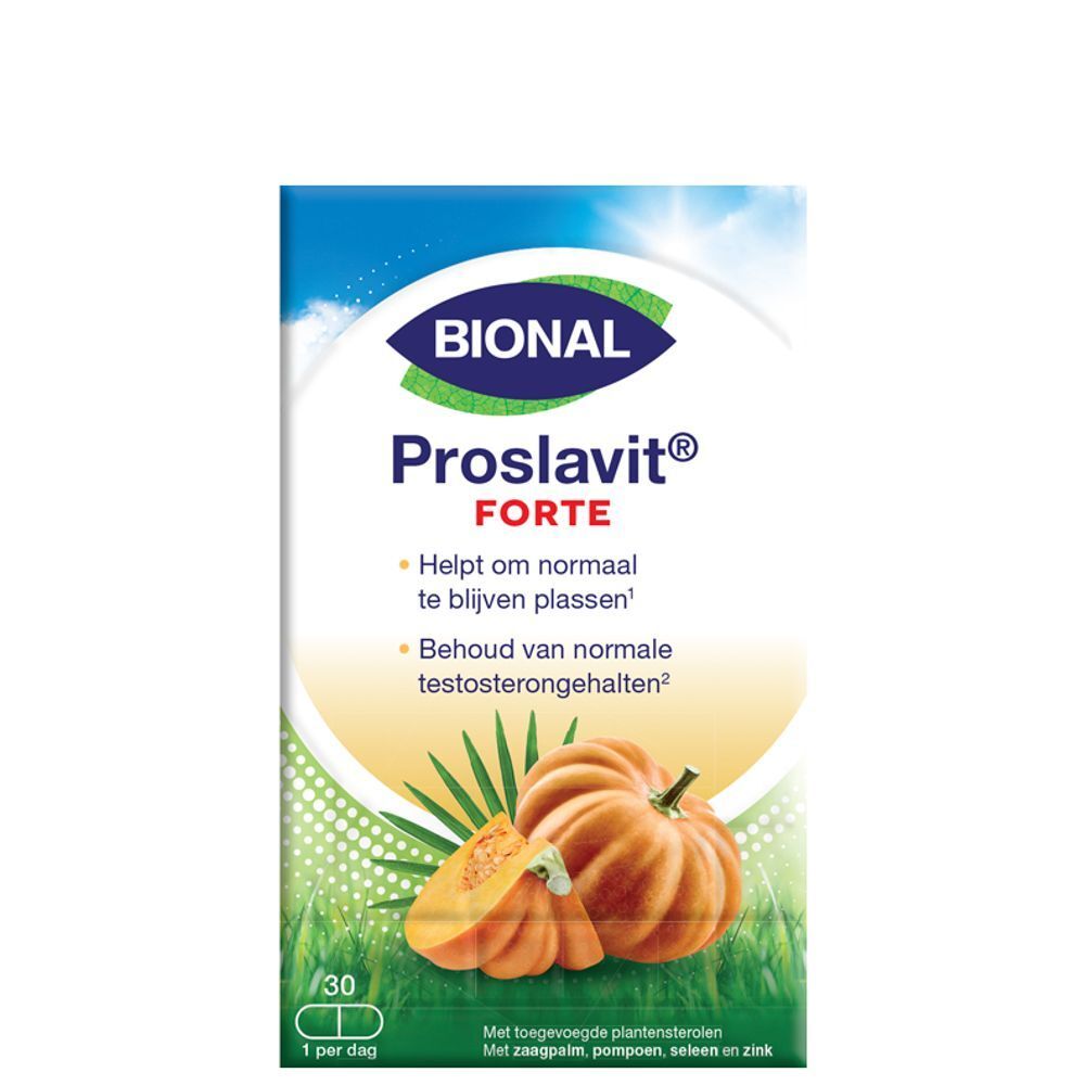 Verpakking van Bional Proslavit Forte. Product met logo, naam en pompoen illustratie.