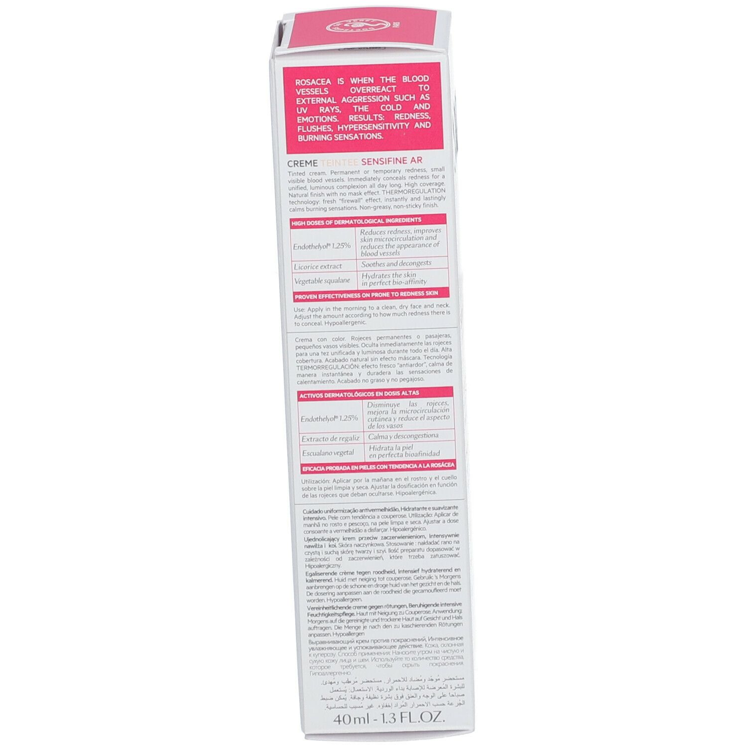 Dos de l'emballage. Informations, ingrédients, fabricant. 40ml.