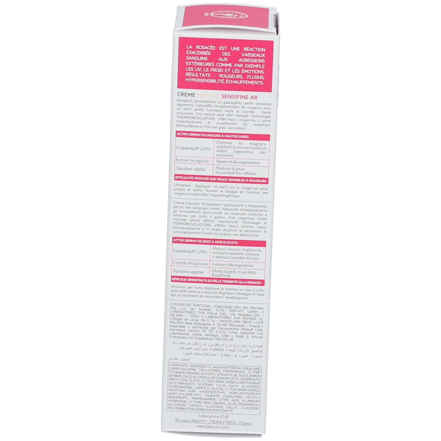 Dos de l'emballage. Informations, ingrédients, fabricant. 40ml.
