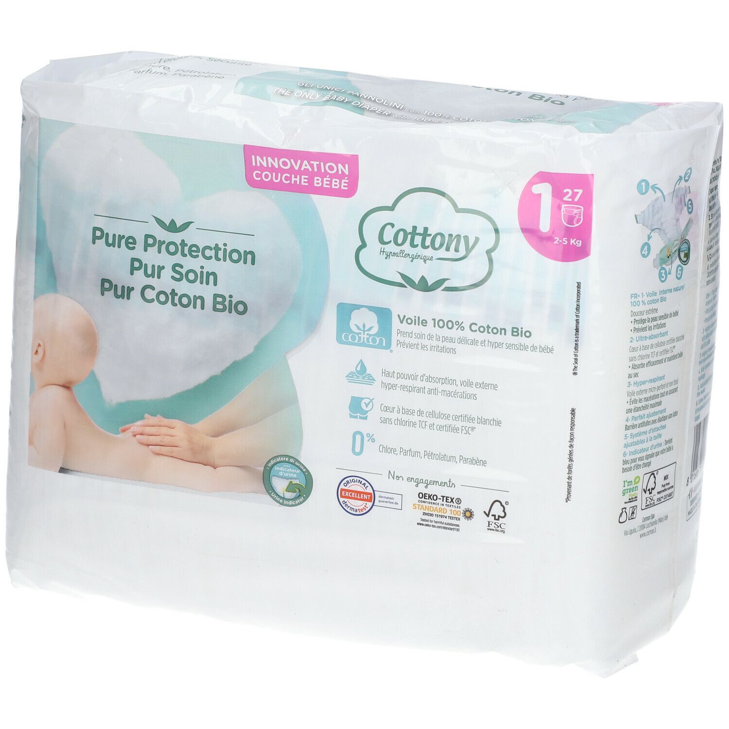 Cottony Pure Protection Langes 2-5 kg - Taille 1.