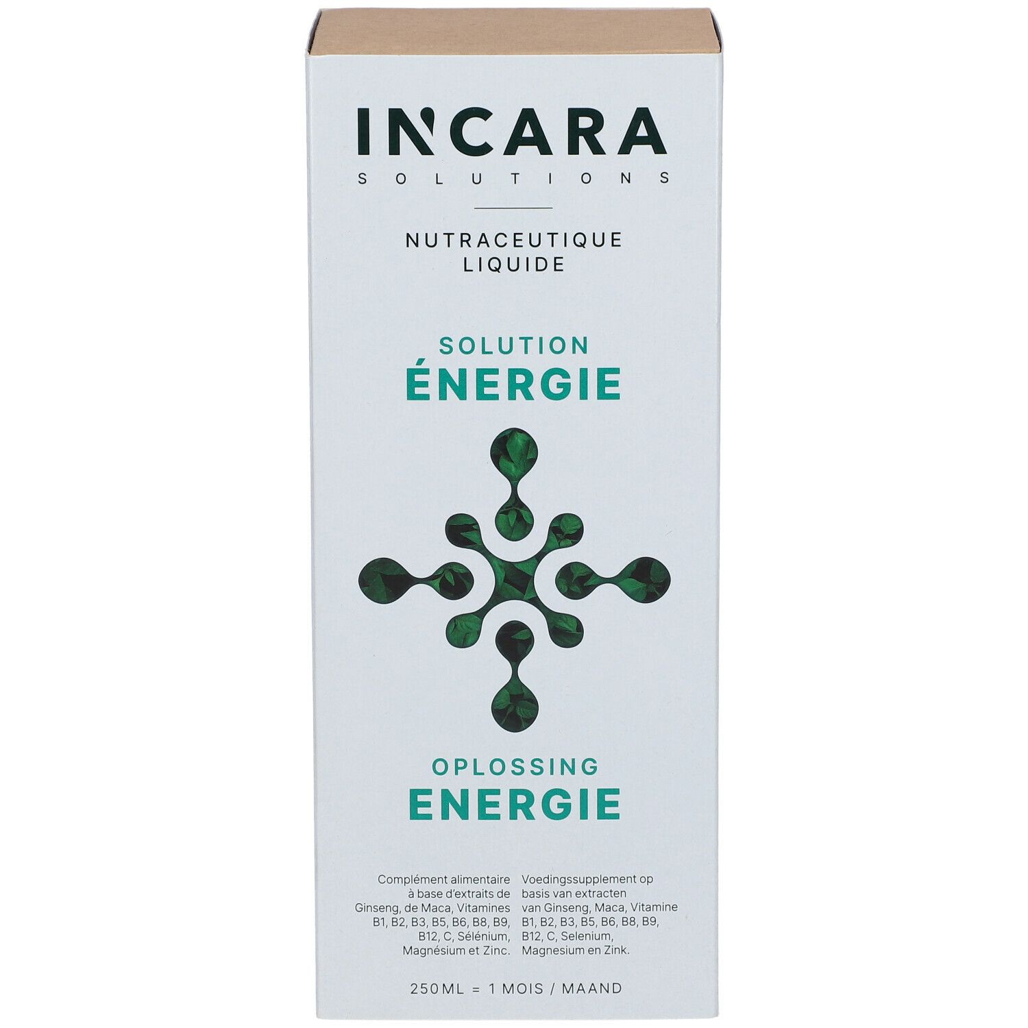 Emballage du produit avec logo et nom du produit. Inscription : Solution Energie. 250ml.