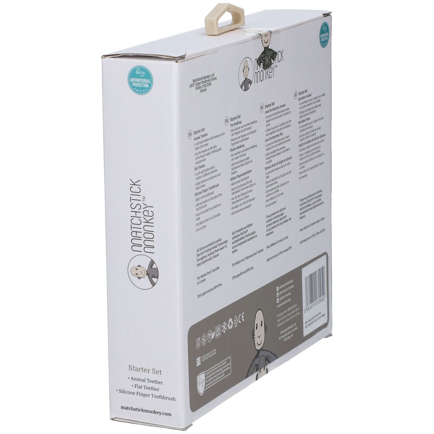 Verpackung des Startersets Giraffe. Text in Deutsch, Französisch, Italienisch, Niederländisch. Produktinformationen.