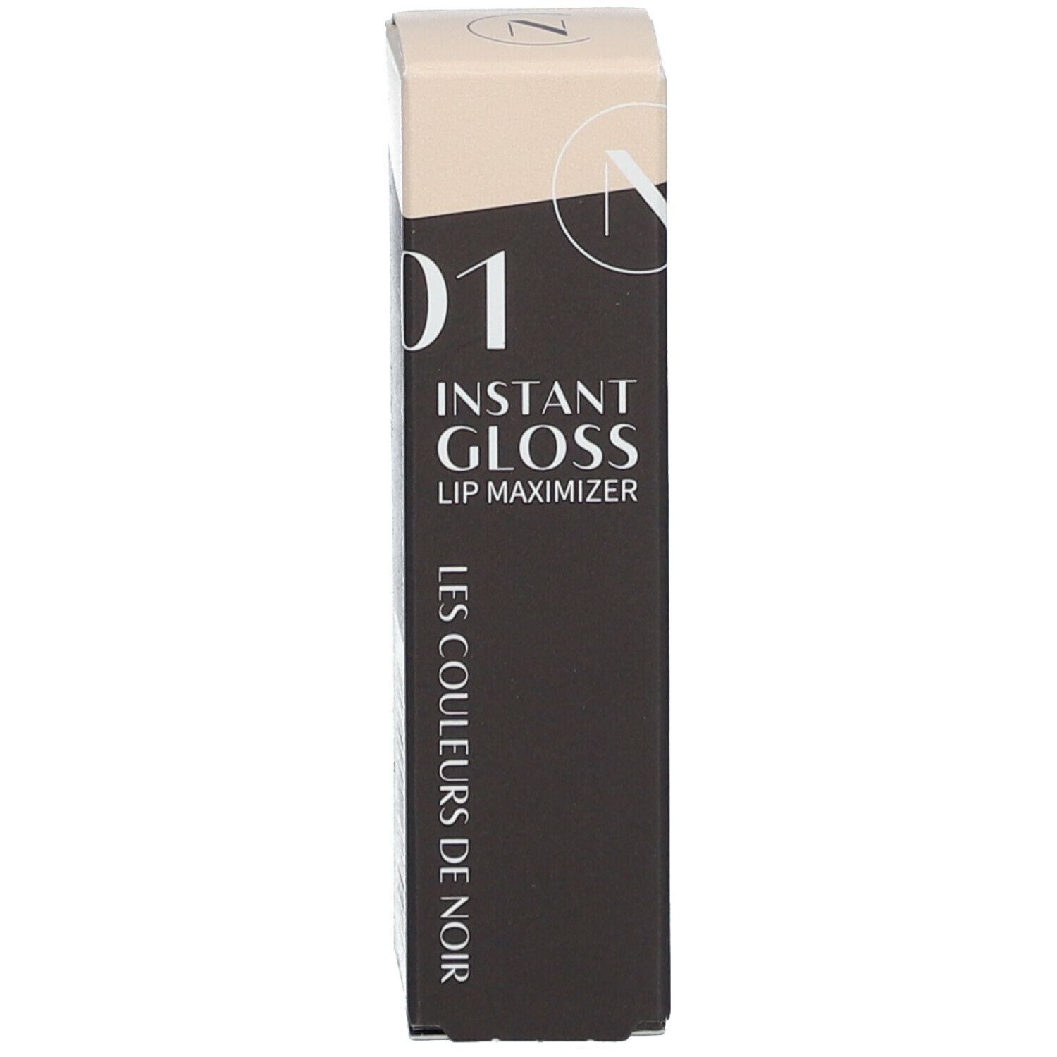Verpackung mit Lipgloss. Aufschrift: 01 Instant Gloss Lip Maximizer. LES COULEURS DE NOIR.