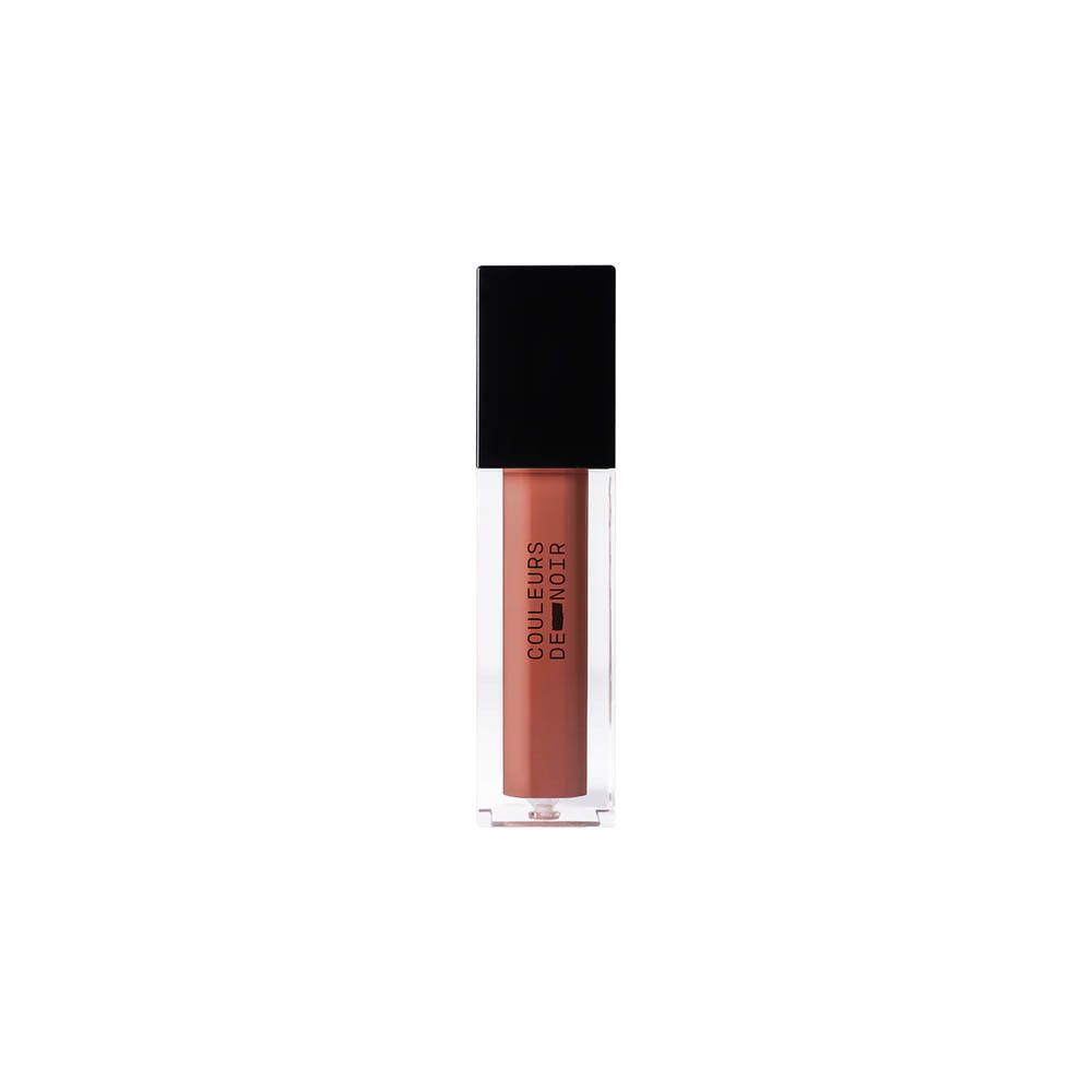 Transparante lipgloss tube met zwarte dop. Bruine inhoud. LES COULEURS DE NOIR staat erop.