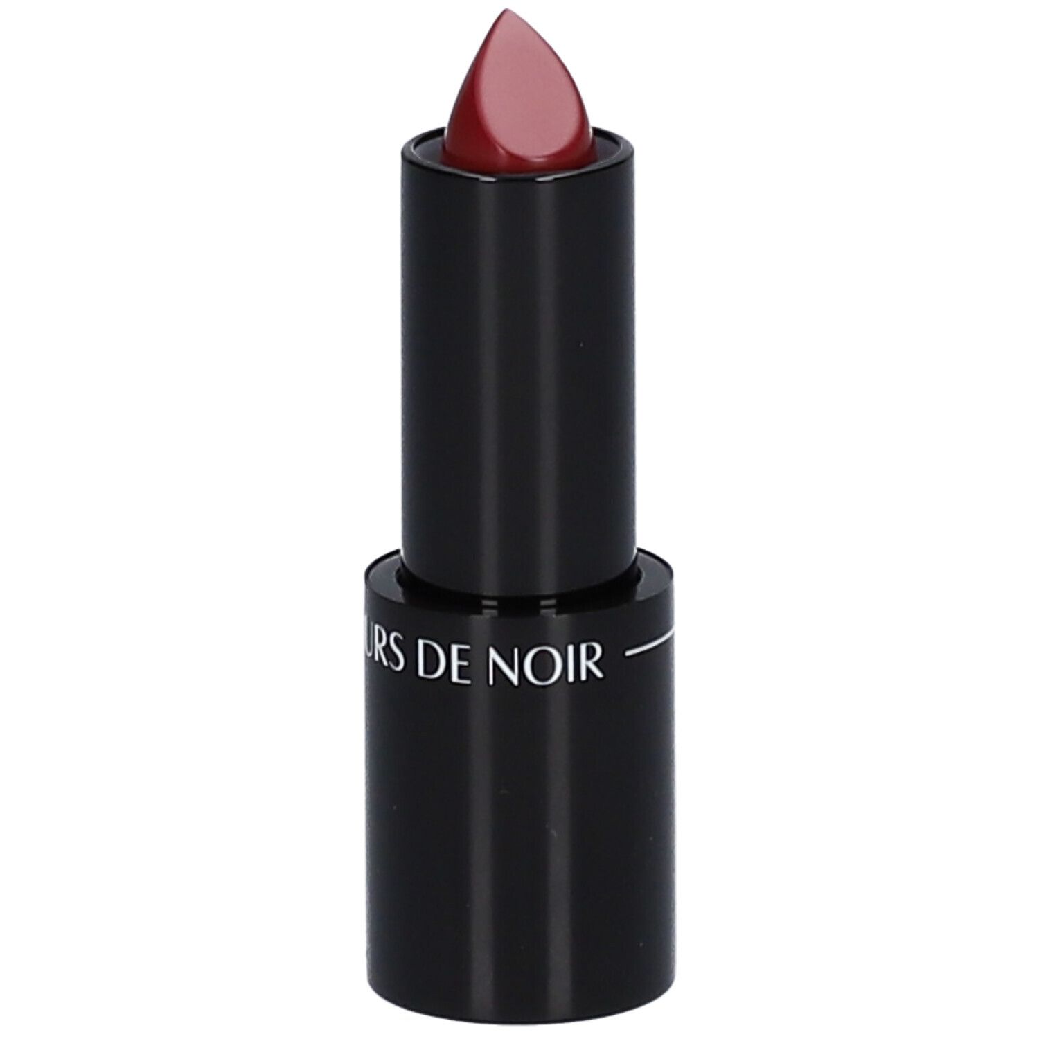 Rouge à lèvres rouge, étui noir. Inscription : LES COULEURS DE NOIR.