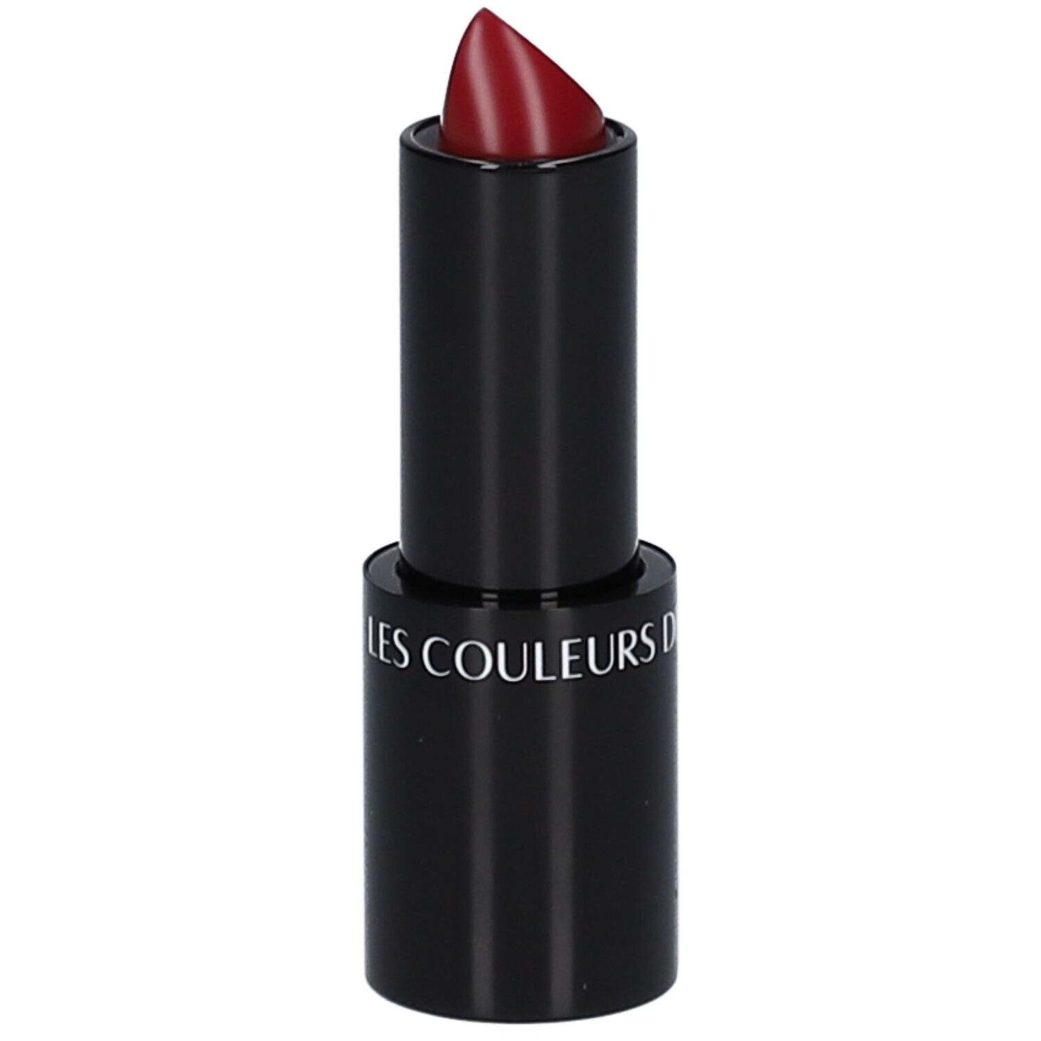 Rouge à lèvres rouge, étui noir. Inscription : LES COULEURS DE NOIR.