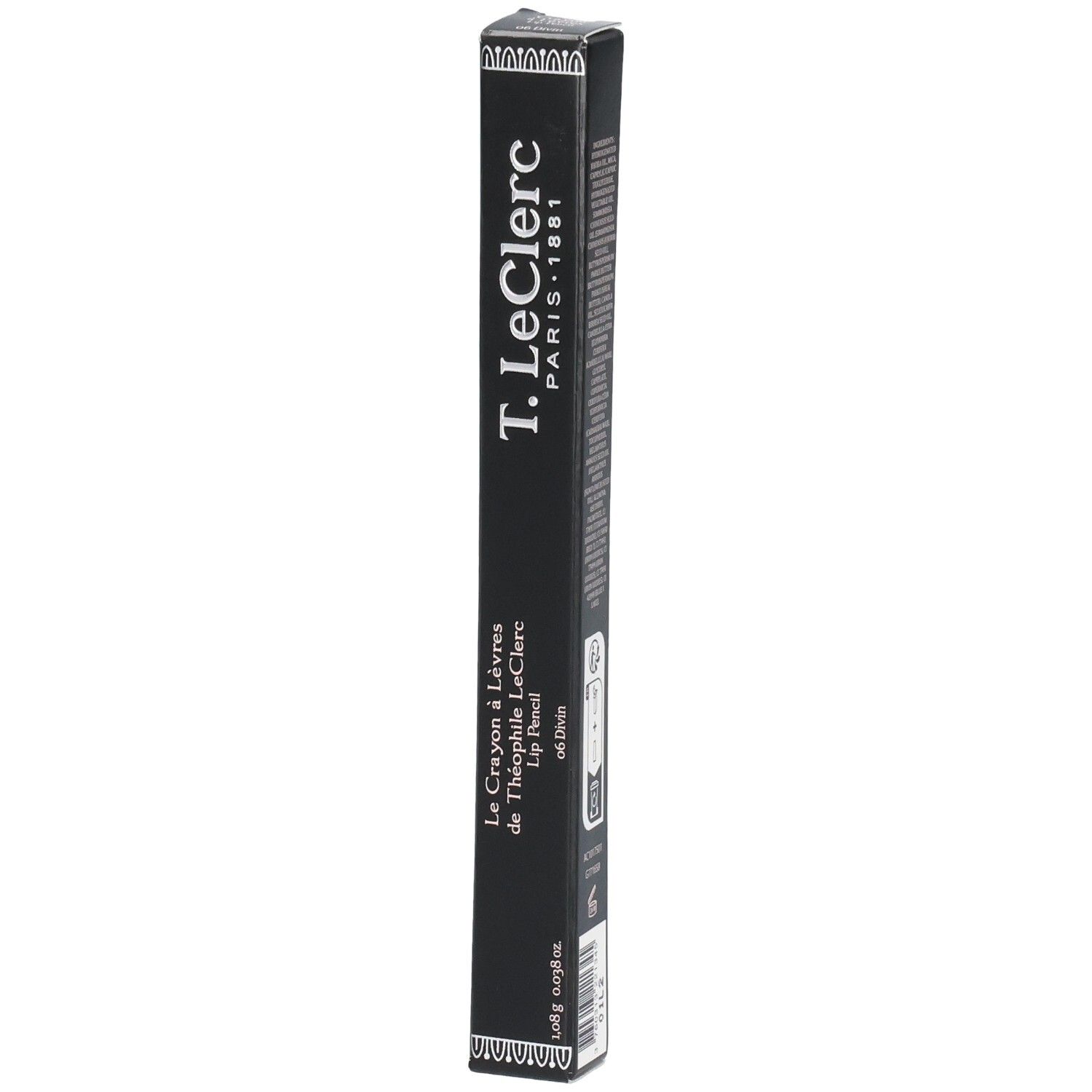 T.LeClerc Lip Pencil Verpackung, schwarz mit weißem Schriftzug.