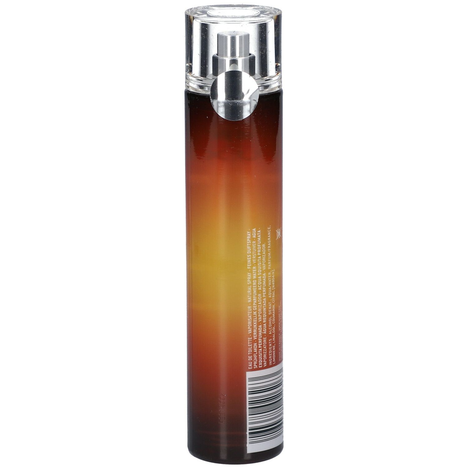 Cilindrische fles, zijaanzicht. Streepjescode. Opschrift: Nuxe, rêve de miel, Eau Savoureuse Parfumante, Delectable Fragrant Water.