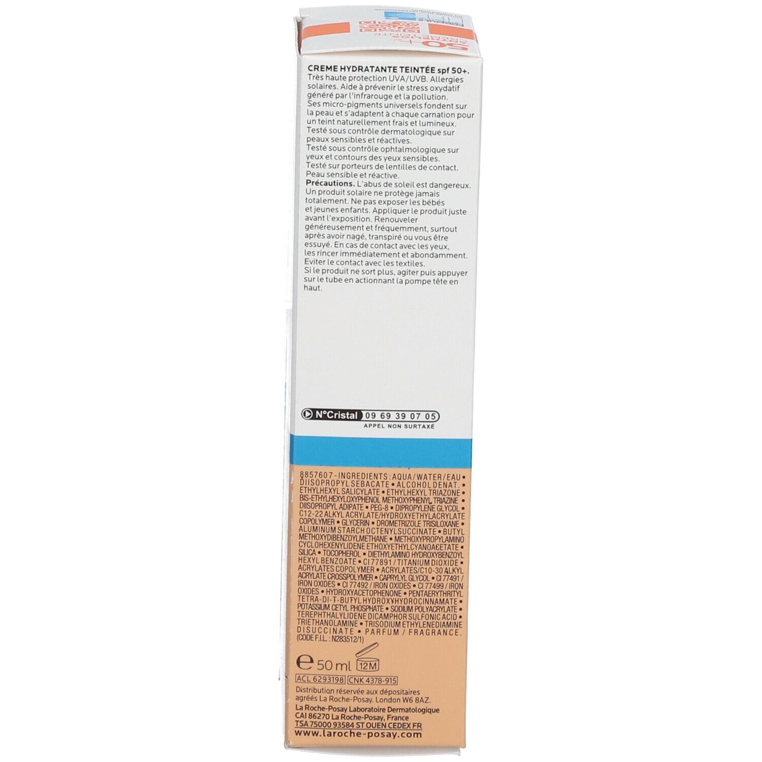 Dos de la boîte. Informations produit, ingrédients et instructions d'utilisation.