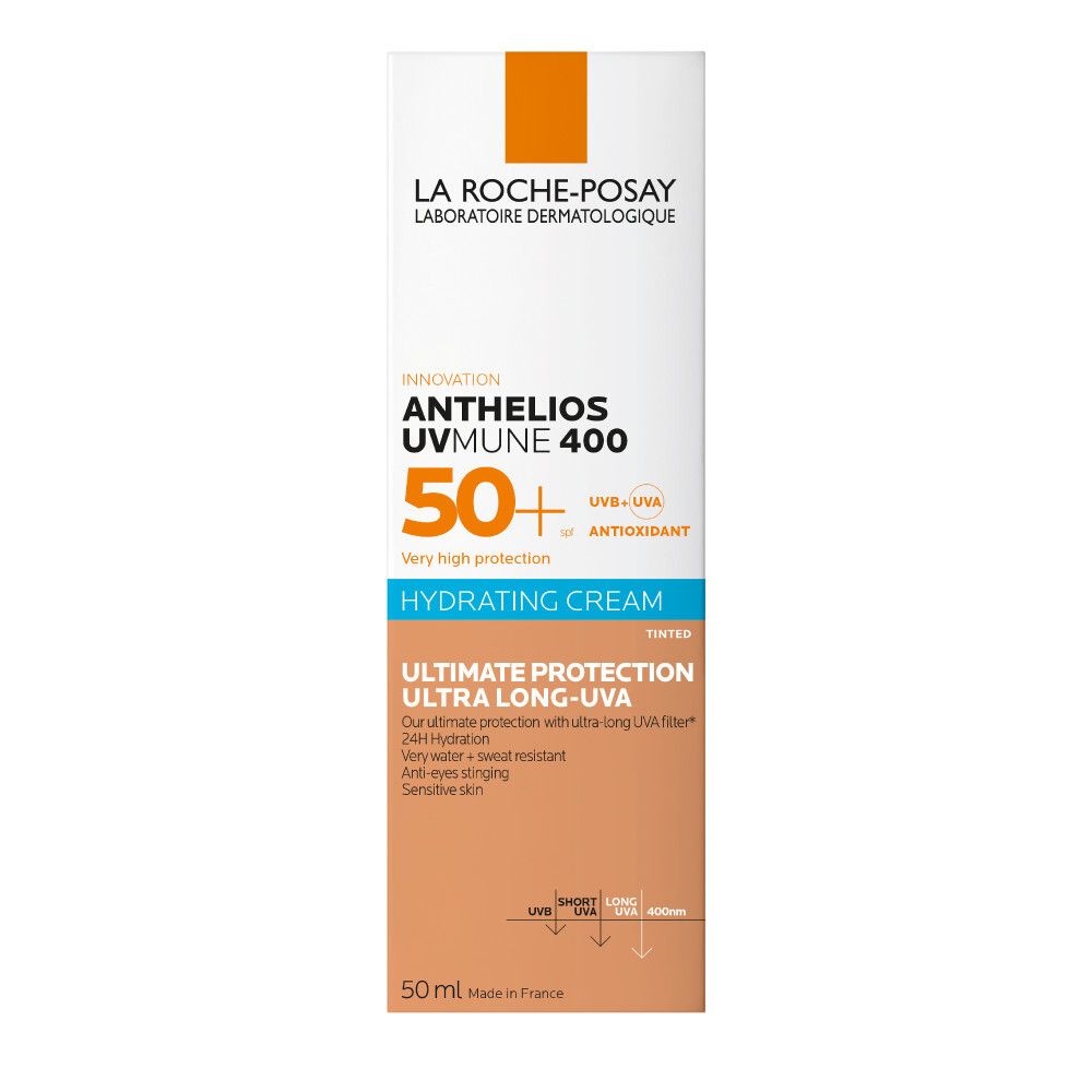 Boîte La Roche-Posay Anthelios UVmune 400. SPF 50+. Crème Hydratante. 50 ml.