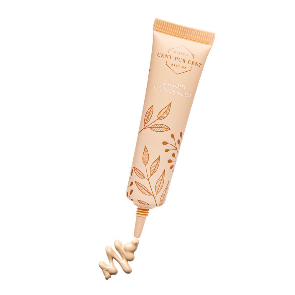 Tube avec filet de correcteur. Tube beige avec Liquid Concealer. Motifs floraux.