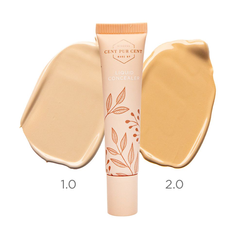 Cent Pur Cent Liquid Concealer 2.0. Twee tinten, 1.0 en 2.0, naast de tube.